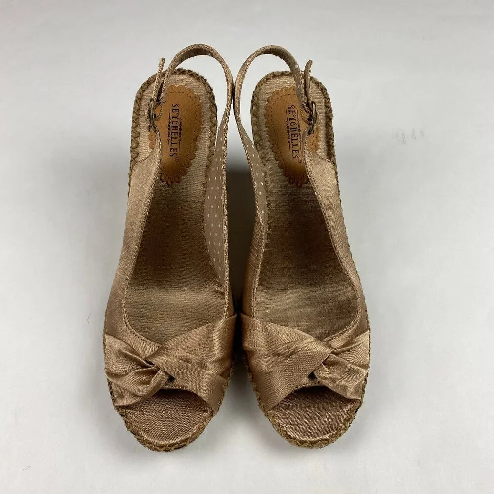 Seychelles Wedge Peep Toe Slingback Heels Shoes Whipstich Size 10